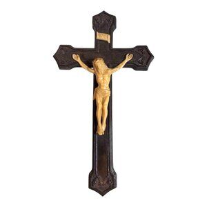 Vintage INRI Jesus Christ Wall Crucifix Cross Brown & Beige Religious Decor